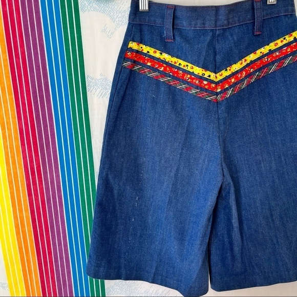 VINTAGE 70s high waist wide leg denim culottes shorts cottage core boho 25 waist - Picture 9 of 11